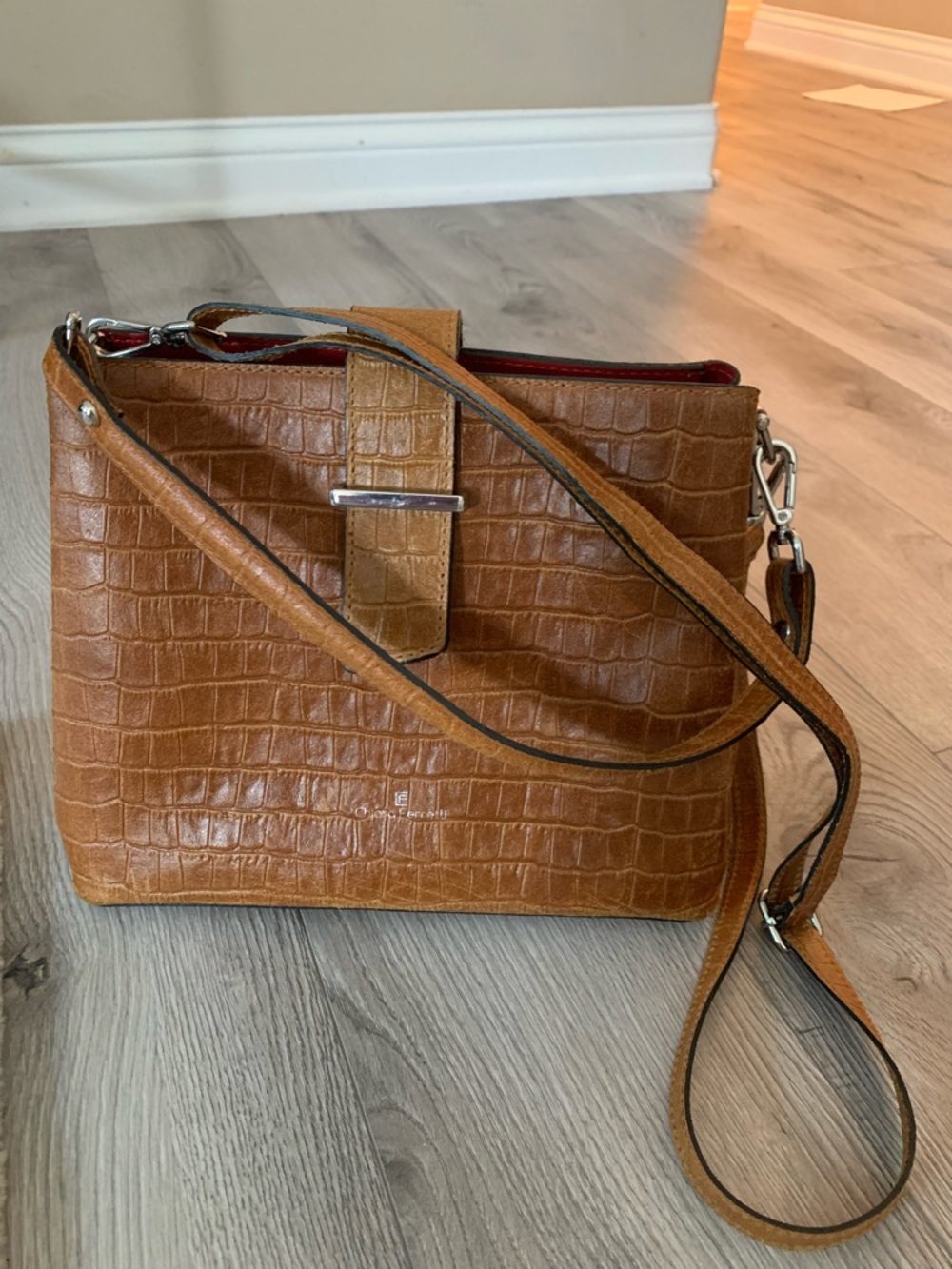 Chiara Ferragni Croc-Embossed Tan Brown Satchel